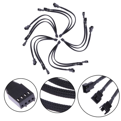 4 pin PWM Fan Cable 1 to 3 ways Splitter Black Sleeved Extension Cable - Afbeelding 3 van 4