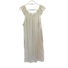 Vintage Carriage Court Sears Beige Nightgown Floral Embroidery Lace SZ L