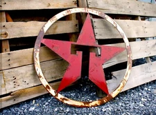 Rusty Red and White Patina Texaco Star Gas Station Garage Sign 