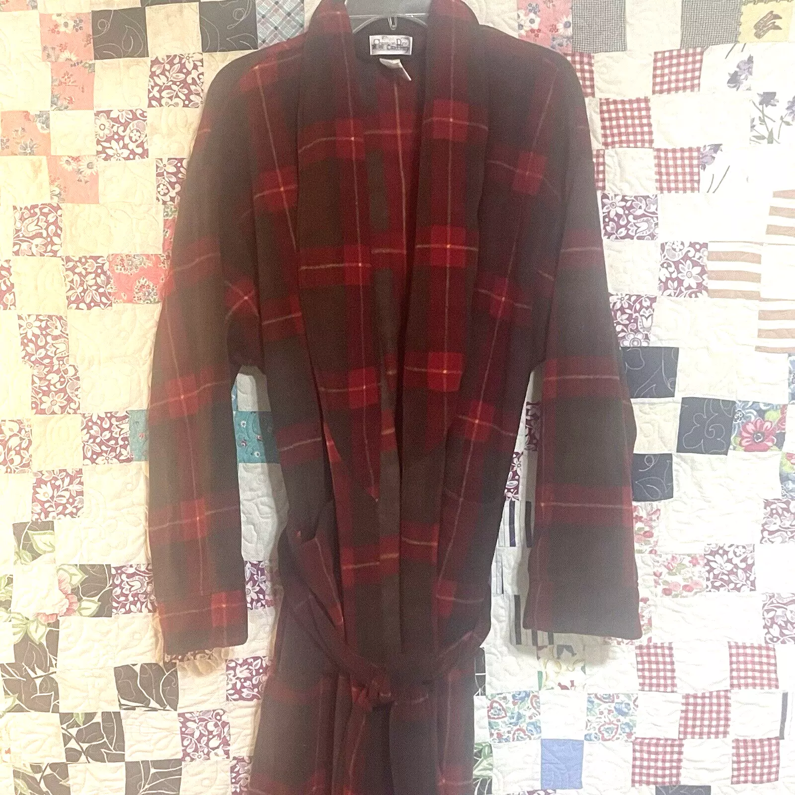 Robe de chambre vintage Christian Dior à carreaux polaire flanelle poches taille unique