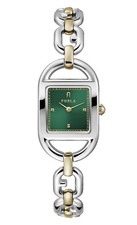 FURLA CHAIN ​​SQUARE Watch, Green Dial, Stainless Steel, Quartz Movement, 25mm,