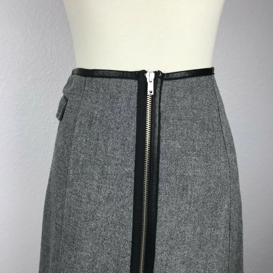 Band of Outsiders Skirt Women 1 Leather Trim A-Line Colorblock Gray Black FLAW - Image 2 of 4