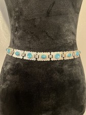 Silver Tone Faux Turquoise Concho Chain Belt is 34 In Size Small Western Cowgirl