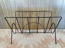 Vintage Mid Century Modern Black Metal Wire Magazine Rack LP Record Holder