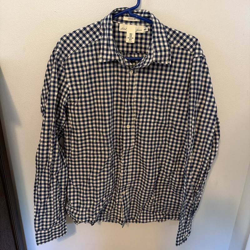 H&M Men’s Long Sleeve Button Up Shirt Blue And Grey Size Medium