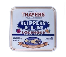 Thayers Slippery Elm Lozenges Full Sealed Tin COLLECTIBLE Tangerine Dated 5/18