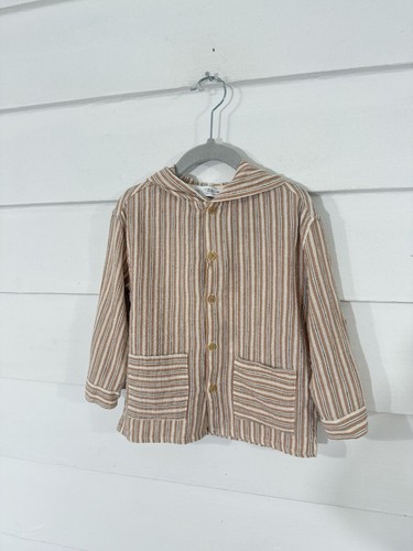 New ZARA Baby Brown Striped Shirt hoodie Linen Blend size 18 24 months Y561B - Picture 13 of 17