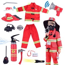13 Pieces Kids Fireman Costume Firefighter Dress-Up Toy Set