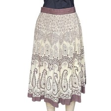 Vintage Bohemian Skirt Brown Paisley Floral Print Studio West Midi Skirt