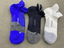 3 x Feetures Men's L 9-12 Elite Light Cushion Black Blue White No Show Tab Socks