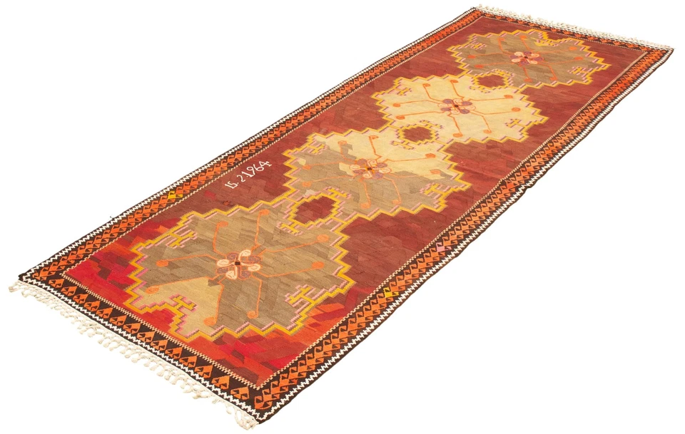 Винтажный шерстяной ковер ручной работы Tribal Carpet 4 фута 3 дюйма x 11 футов 6 дюймов - Изображение 4 из 4
