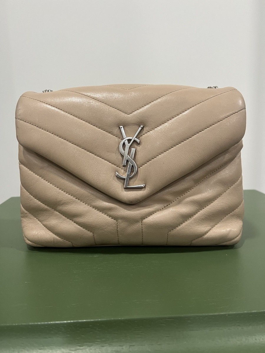 SAINT LAURENT Small Loulou Crossbody Bag Beige