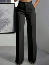 Women Fashionable Straight Leg Pants Solid Color Versatile Casual Trousers NEW