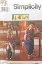 UNCUT Vintage Simplicity 8567 Boys Suspenders Pants Shirt Vest & Tie Sewing Patt