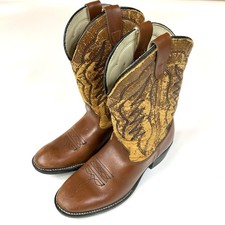 Vintage Sears Little Boys Size 3D Cowboy Boots Brown Leather Round Toe 1921