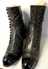 VINTAGE Pair VICTORIAN LADIES BUTTON UP Black LEATHER BOOTS C1890s