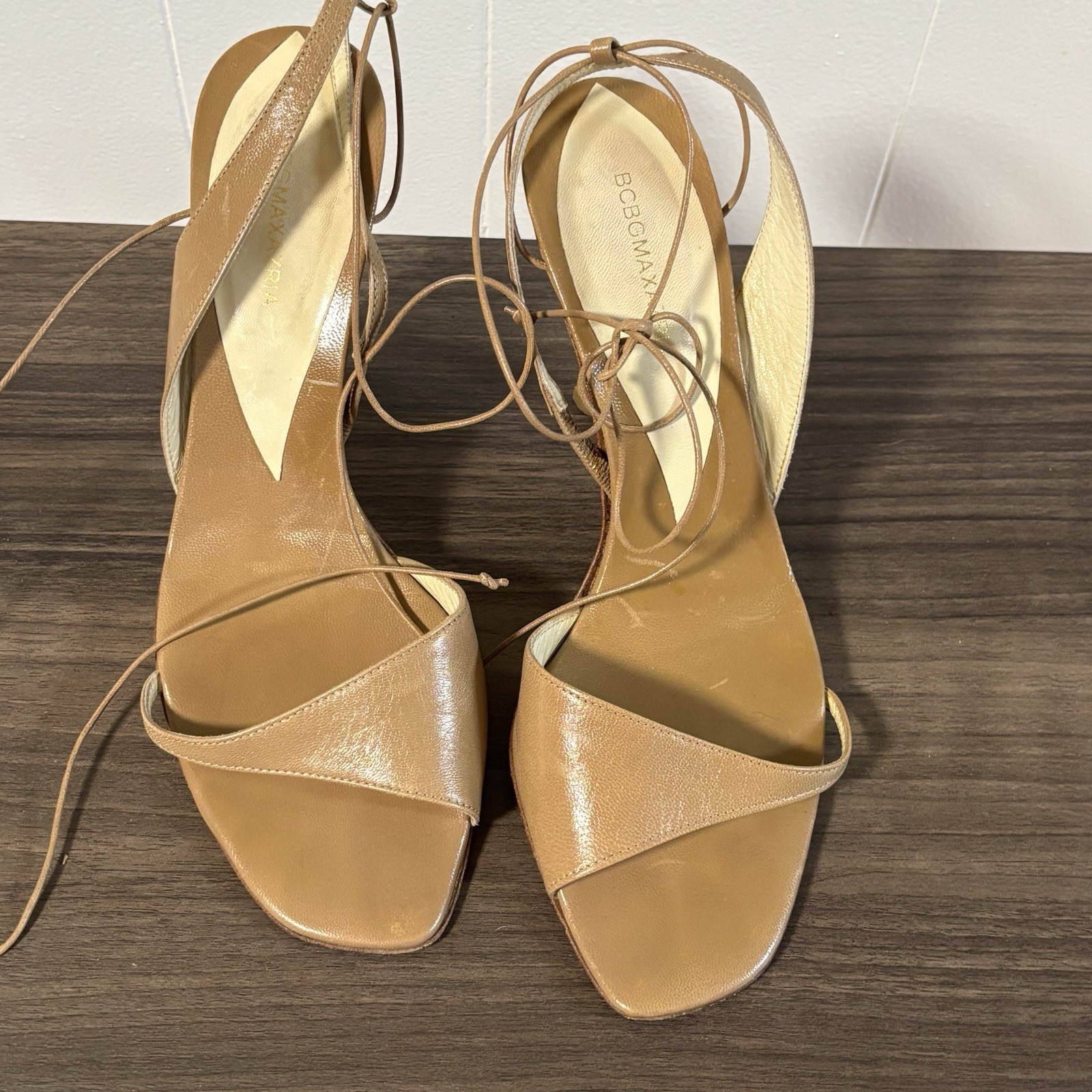 BCBGMAXAZRIA  vintage tan leather lace-up heels 38.5