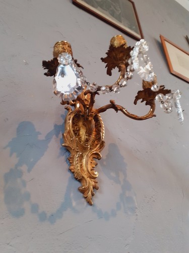 Paire De Bougeoirs Muraux XIXÈME Bronze Doré De Style Louis XV Rocaille - Picture 14 of 15