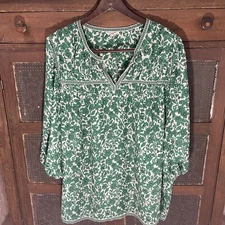 Max Studio London Women 3x Green Floral Blouse Peasant Cottagecore Boho