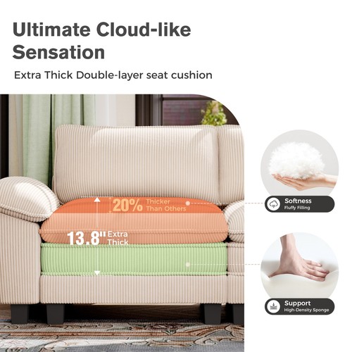 Modular Sectional Sofa Corduroy Cloud Couch with Chaise and Cushion 1/4/5/6-Seat - Picture 10 of 35