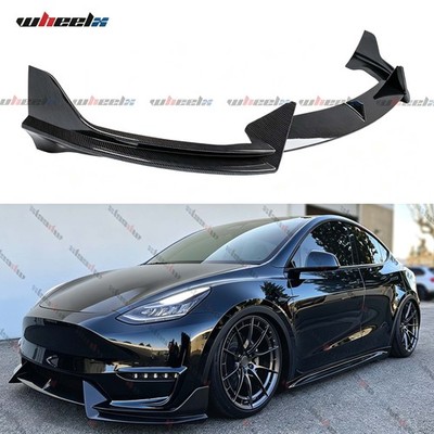 FOR 2020-24 TESLA MODEL Y AD STYLE WINGLET CARBON FRONT BUMPER LIP SPLITTER KITS