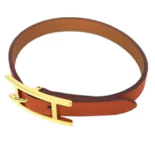 Hermes Api3 Leather Bracelet Orange Gold L Used Accessory From Japan