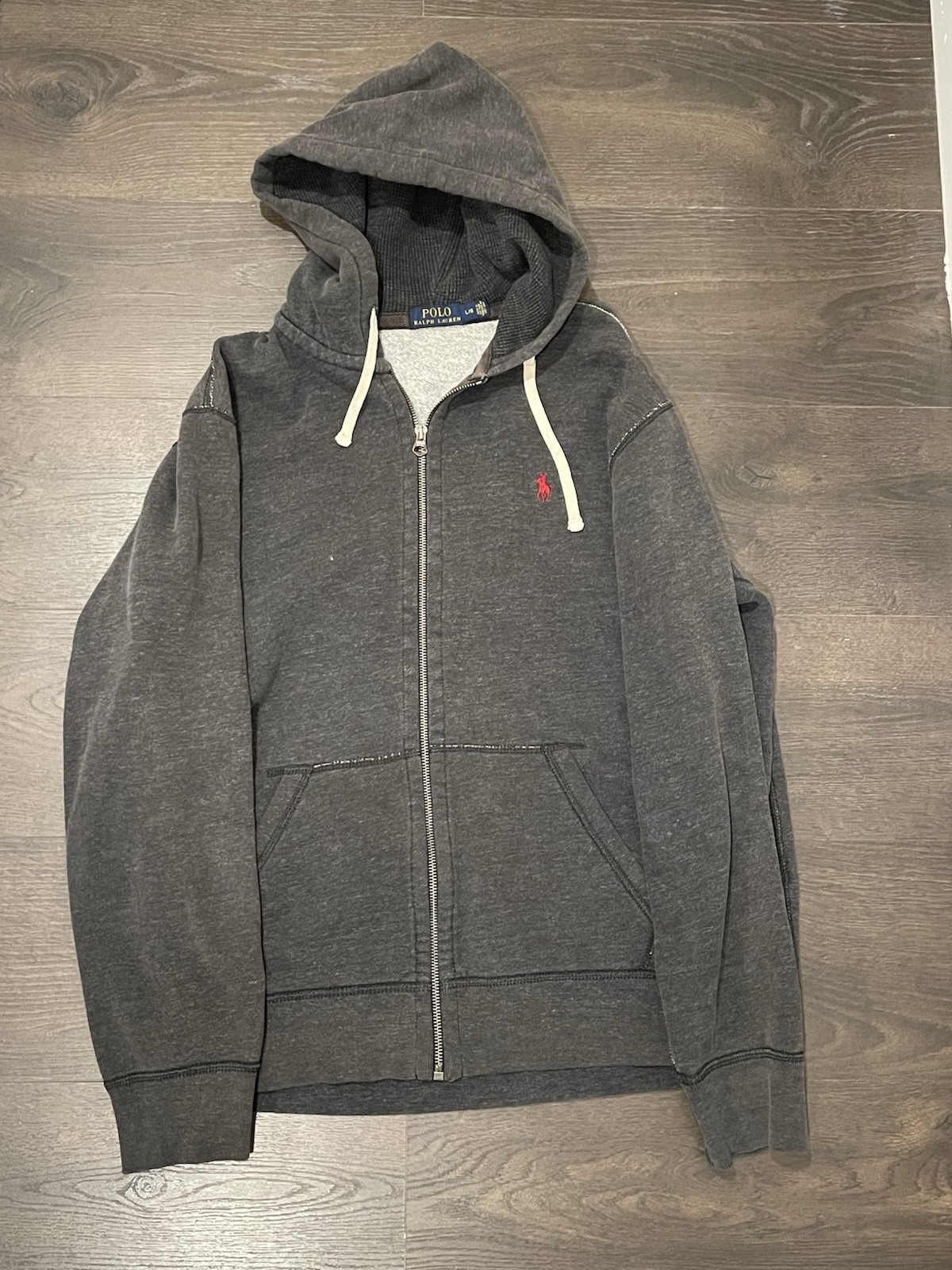 Polo Ralph Lauren Reverse Weave Full Zip Felpa con Cappuccio Adulto Grande Grigio Pony