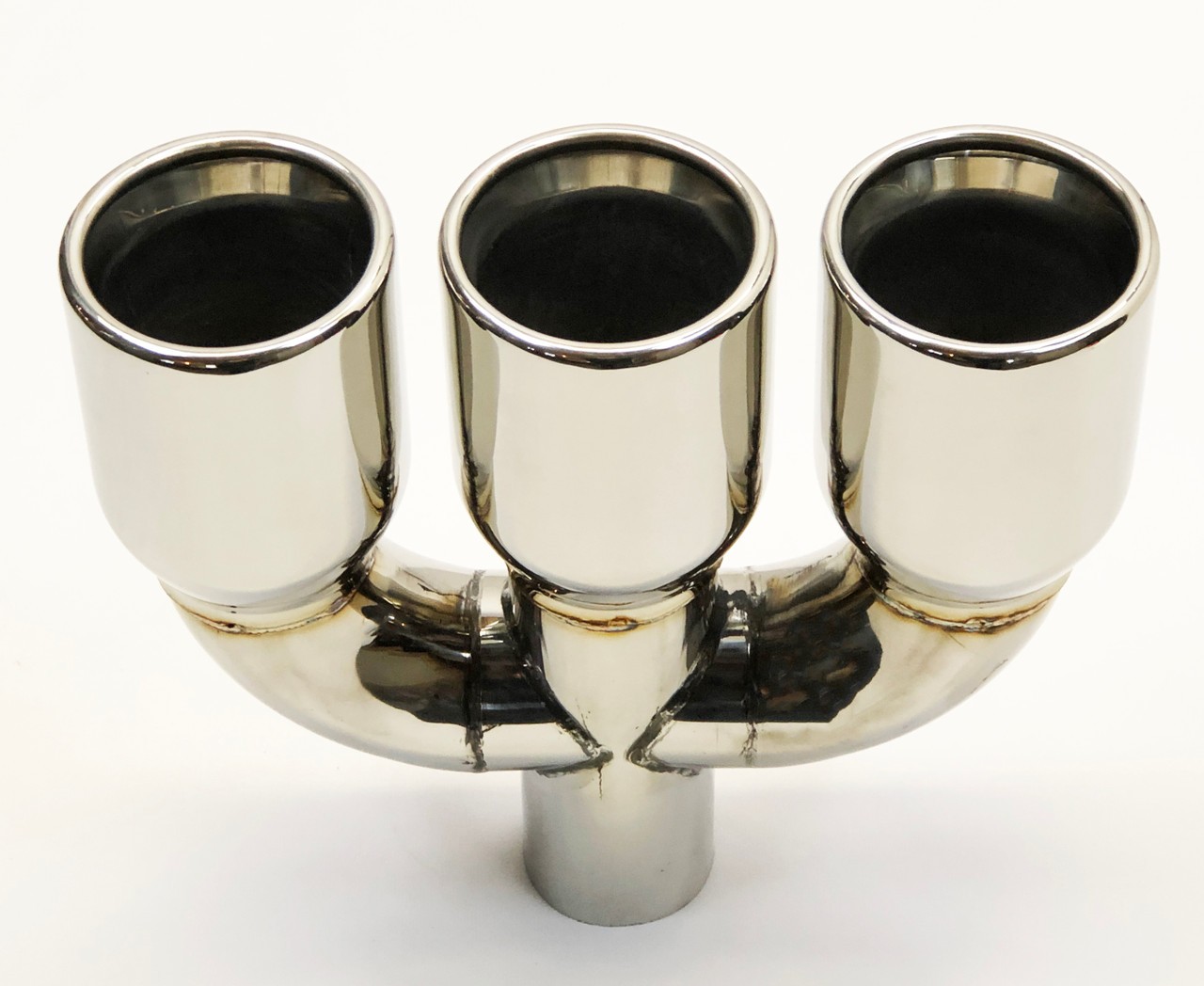 Triple Inlet Pipe Exhaust Tip Center 2.50 inlet 3.50 Triple 10.25 Long Rolled Flat ...