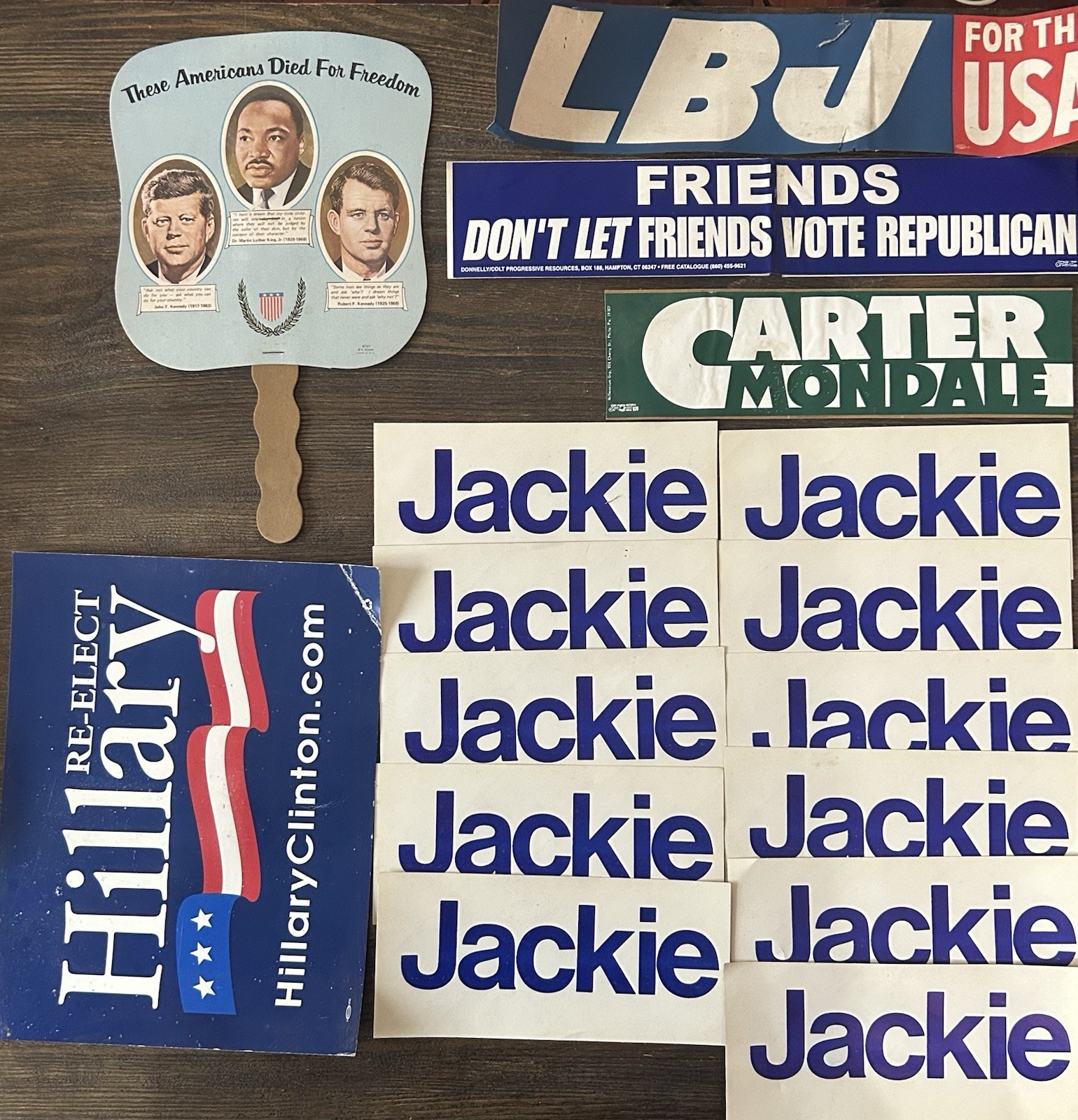 Vintage Democratic Party Political Campaign Memorabilia-Bumper Stickers &Amp; Signs.