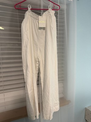Show Me Your Mumu Kick Back Pants Women s Size 8 White Linen And Rayon
