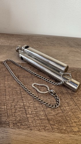 Vintage German 6" 3-Barrel Train Conductor Signaling Whistle Germany Chrome - Picture 2 of 20