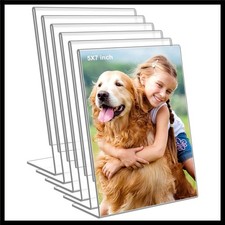 6 Pack 5"x 7" Clear Acrylic Self Standing Picture Frames  Photo Frame Stand Pe...