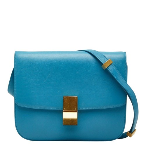 Celine Classic Box Leather Shoulder Bag Women Blue One Size