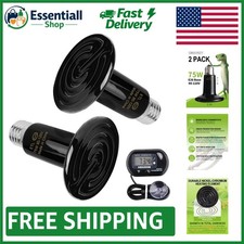 Safe Infrared 75W Heat Lamp for Reptiles - Includes Digital Thermometer  2 Pack