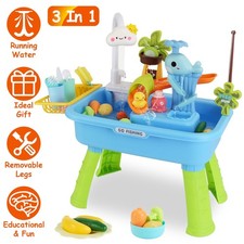 3-IN-1 Water Table Toy for Toddler Kitchen Play Sink with Electric Faucet Pump
