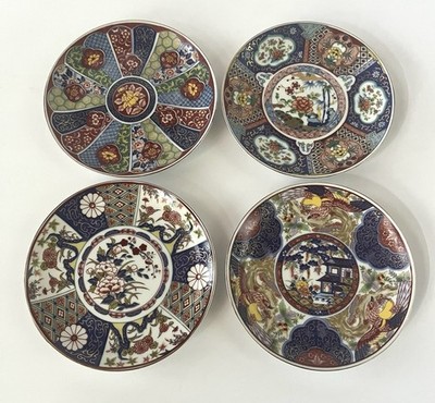 Lot (4) Japanese Gold Imari 6.25'' Plates - 4 Different Designs - Blues Red Green