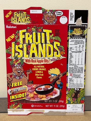 Vintage 1987 Ralston NEW Fruit Islands Cereal Box Life Savers Candy Kids Food