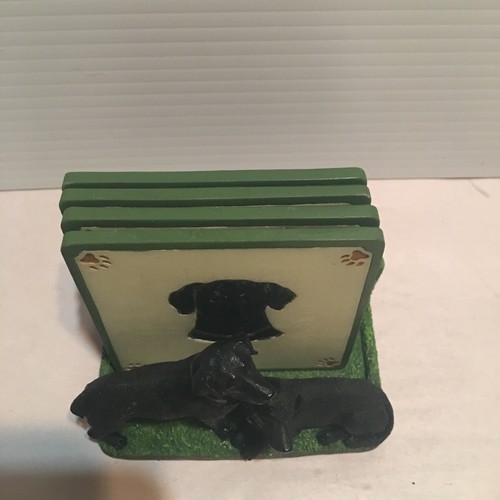 Black Lab Dogs Four Coaster Set with Holder Handpainted 3D Resin Read Descript - Picture 3 of 13