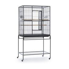 Flight Cage with Stand - Large Metal Bird Cage with Removable Tray, Wood Perc...