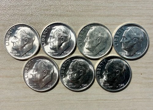 Lot of 7 1946-S Silver Roosevelt Dimes, Brilliant Uncirculated