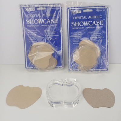 #ad Crystal Acrylic Showcase Coasters lot of 3 RA Ramco Arts made in the USA Apple $14.99