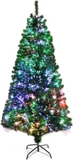 Goplus 7ft Fiber Optic Artificial Christmas Tree, Pre-lit Premium Spruce Tree wi