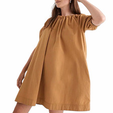Madewell Mustard Yellow Shift Dress Round Neck Puff Short Sleeve Tie Back L