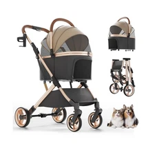 Pet Stroller with 4 Wheels, Dog Stroller with Detachable Carrier, O... Fast Ship