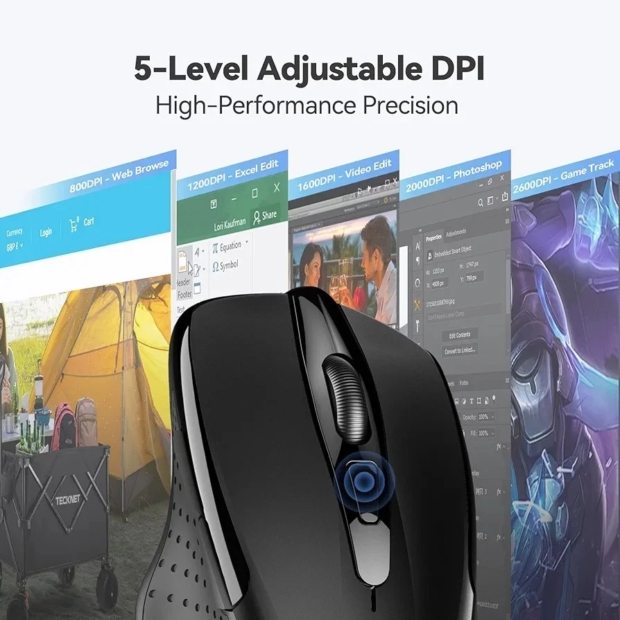TECKNET Pro Wireless Mouse, 4000 DPI, 2.4G Ergonomic Optical Mouse, Computer - Image 4 of 4