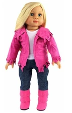 Pink Western Cowboy Cowgirl Jacket Shirt Jeans Boots fit American Girl Size Doll