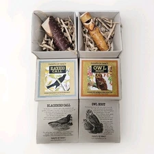 Deryck Henley Wooden Bird Calls In Box Flights Of Fancy 1993 Wood Owl Blackbird