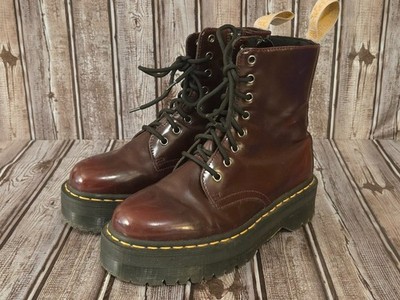 Sz 8 Womens Dr. Martens Docs V Jadon II Vegan Cherry Red Platform Boots VGUC!