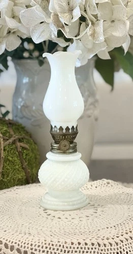 Vintage Hobnail Milk Glass Mini Oil Lamp