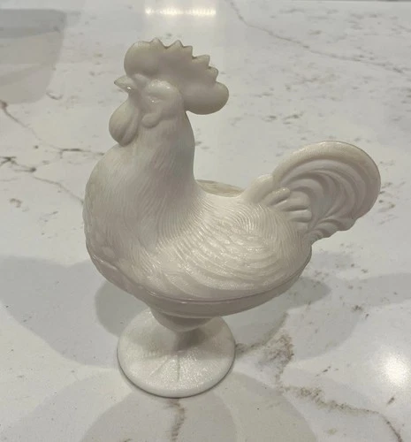 Vintage Mid-Century Modern Milk Glass Rooster Candy Dish